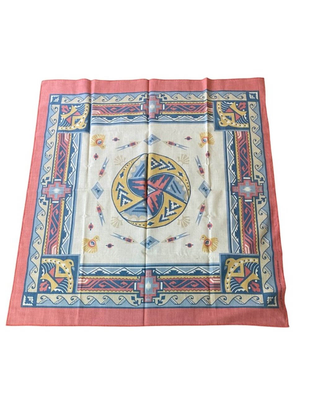 Vintage Southwestern-Inspired Square Scarf Geometric Bird Motifs Multicolor - Picture 2 of 4